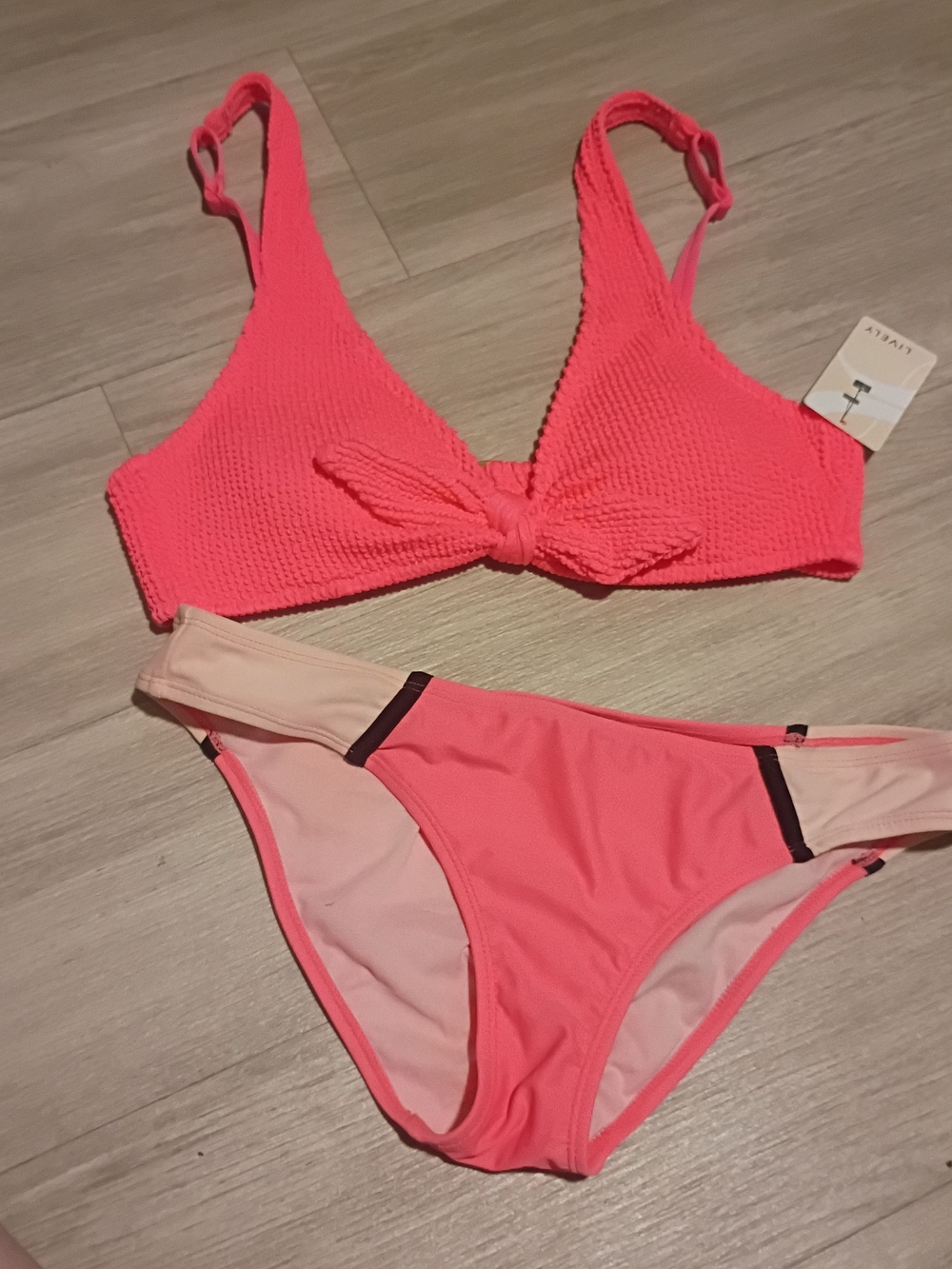 Lively Coral Pink Tie-Front Bikini Set
